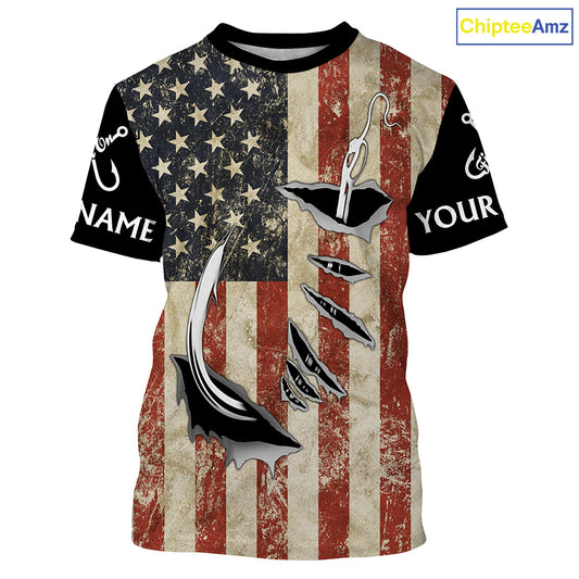 US Fishing Fish Hook American Flag patriotic UV protection custom long sleeves fishing apparel NQS1343