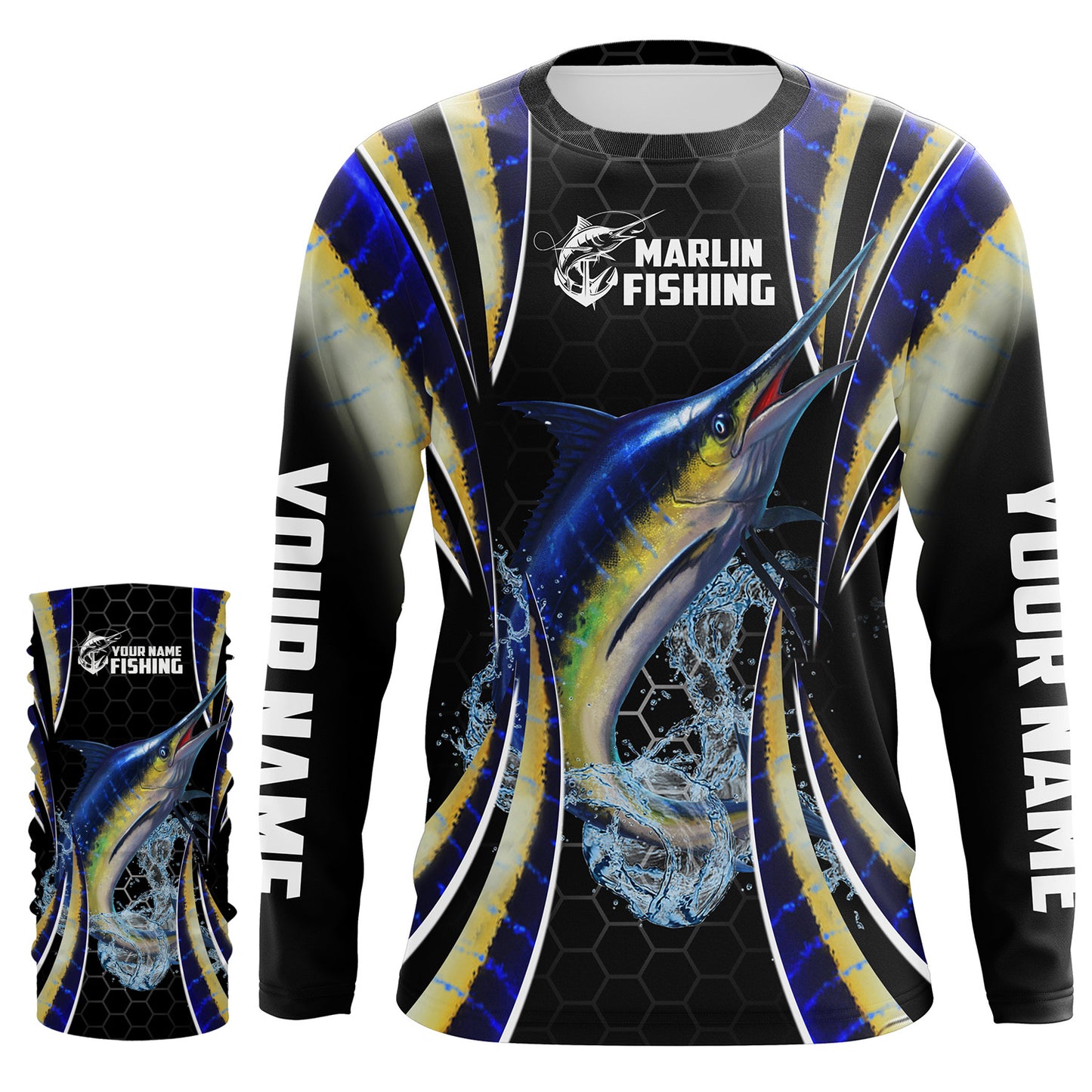 Blue Marlin saltwater Offshore fishing black scales Custom sun protection fishing jersey NQS3506