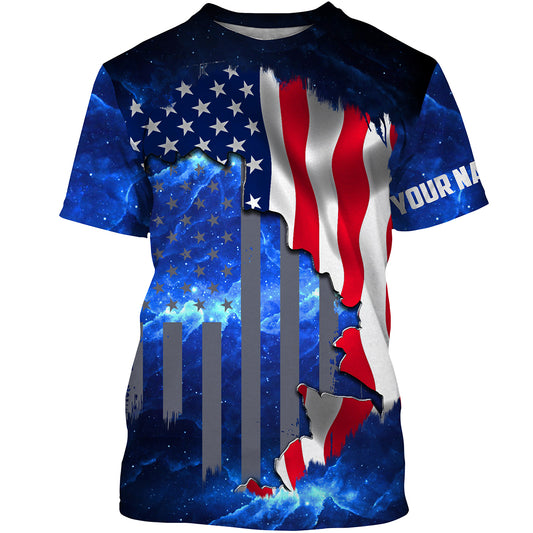 American Flag Universe patriotic Custom name All over print shirts - personalized fishing gift for men, women and kid - NQS496