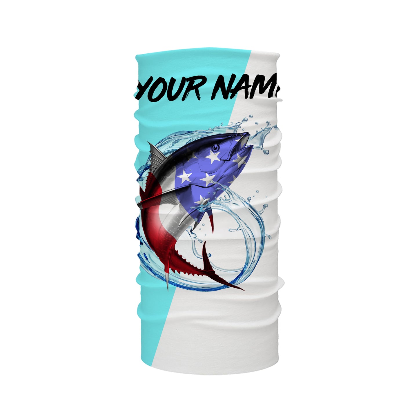 Tuna fishing American flag Custom Name long sleeve performance fishing shirt jerseys | Bright Sky Blue NQS3814