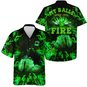 Green Flame bowling shirts custom my balls are on fire Hawaiian Shirt, button up bowling shirts NQS6458