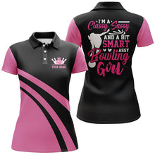 Load image into Gallery viewer, Custom pink women bowling polo shirts I&#39;m a classy sassy and a bit smart assy bowling girl NQS6695