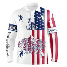 Load image into Gallery viewer, Mens disc golf polo shirts American flag custom name disc golf team shirt, disc golf gifts NQS6898