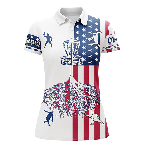 Women disc golf polo shirts American flag custom name disc golf team shirt, disc golf gifts NQS6898