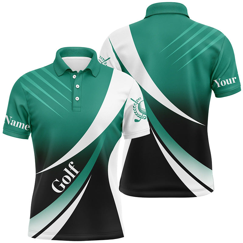 Mens golf polo shirts custom name Green and white golf shirt, tournament golf tops for mens, golf gift NQS5077
