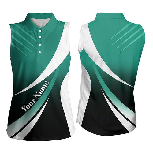 Women sleeveless polo shirt custom name Green and white golf shirt, sleeveless golf tops for ladies NQS5077