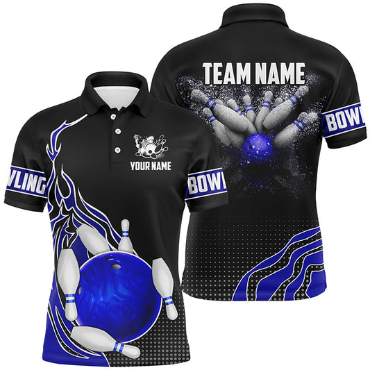 Blue and black Bowling polo shirts for men custom Bowling ball pins Team League Jerseys bowl gifts NQS6252