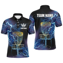 Load image into Gallery viewer, Mens disc golf polo shirts custom blue lightning thunder disc golf basket team disco golf outfit NQS6265