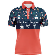 Load image into Gallery viewer, Funny Mens golf polo shirts Christmas pattern snowman custom name plan for the day coffee golf wine NQS4220