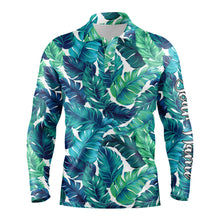 Load image into Gallery viewer, Men golf polo upf shirts turquoise and green tropical leaves custom team golf polo shirts NQS3693