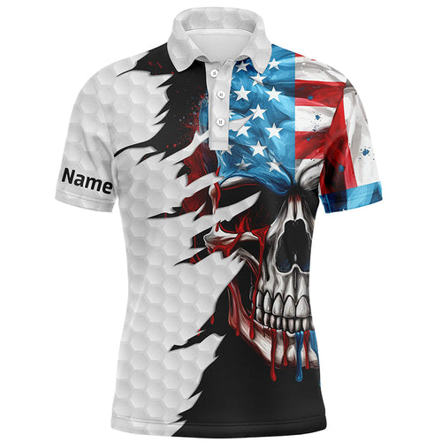 Men golf polo upf shirts custom name American flag patriotic golf skull white golf outfit men NQS6280