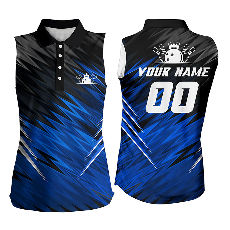 Blue and black womens sleeveless polo shirts custom bowling shirts for women, team bowling jerseys NQS6475