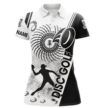 Load image into Gallery viewer, Black and white Womens disc golf polo shirts custom disc golf shirt, personalized disc golf gifts NQS6752