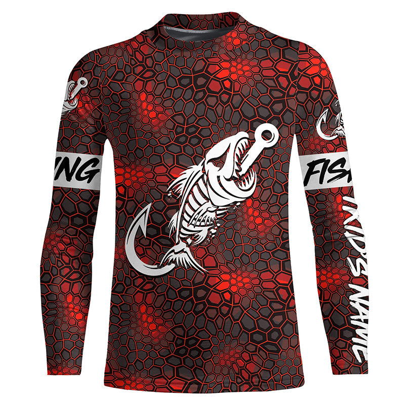 Red Camo fishing shirt Fish hook skull Custom Name sun protection mens long sleeve fishing shirts NQS5083