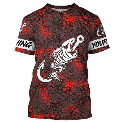 Red Camo fishing shirt Fish hook skull Custom Name sun protection mens long sleeve fishing shirts NQS5083