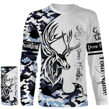 Load image into Gallery viewer, Deer hunting tattoos blue camo custom name all over print hunting Shirts - Hunting gifts for him NQS4040