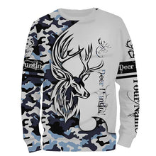 Load image into Gallery viewer, Deer hunting tattoos blue camo custom name all over print hunting Shirts - Hunting gifts for him NQS4040