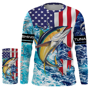 Tuna fishing American flag blue sea camo Custom sun protection long sleeve fishing shirts for men NQS4057