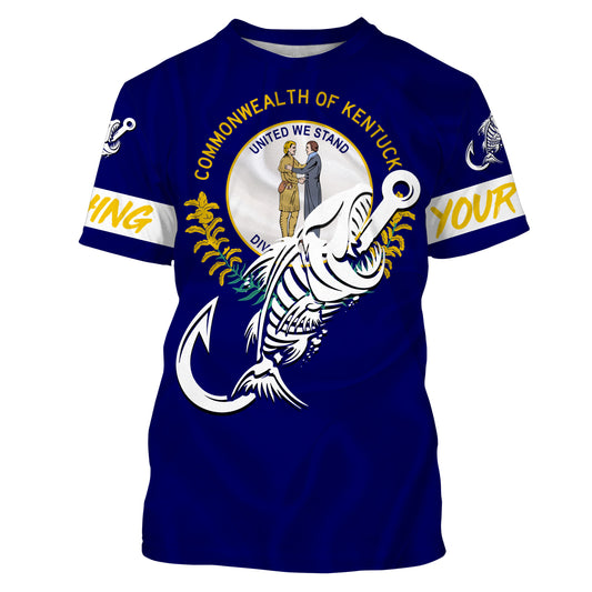 KY Kentucky Fishing Flag Fish hook skull Custom sun protection fishing shirts for men, women, kid NQS3394