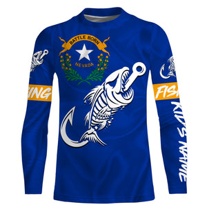 NV Nevada Fishing Flag Fish hook skull Custom sun protection fishing shirts for men, women, kid NQS3399