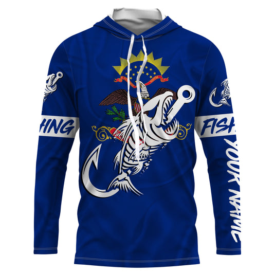 ND North Dakota Fishing Flag Fish hook skull Custom sun protection fishing shirts for men, women, kid NQS3402