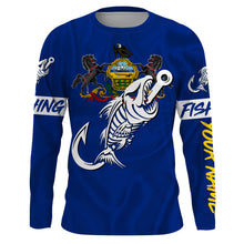 Load image into Gallery viewer, PA Pennsylvania Fishing Flag Fish hook skull Custom sun protection fishing shirts for men, women, kid NQS3404