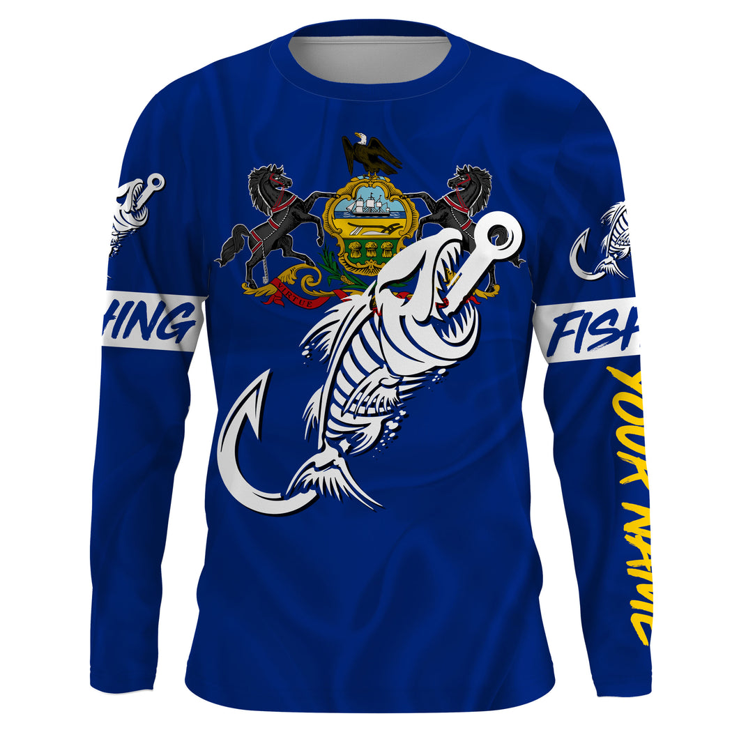 PA Pennsylvania Fishing Flag Fish hook skull Custom sun protection fishing shirts for men, women, kid NQS3404