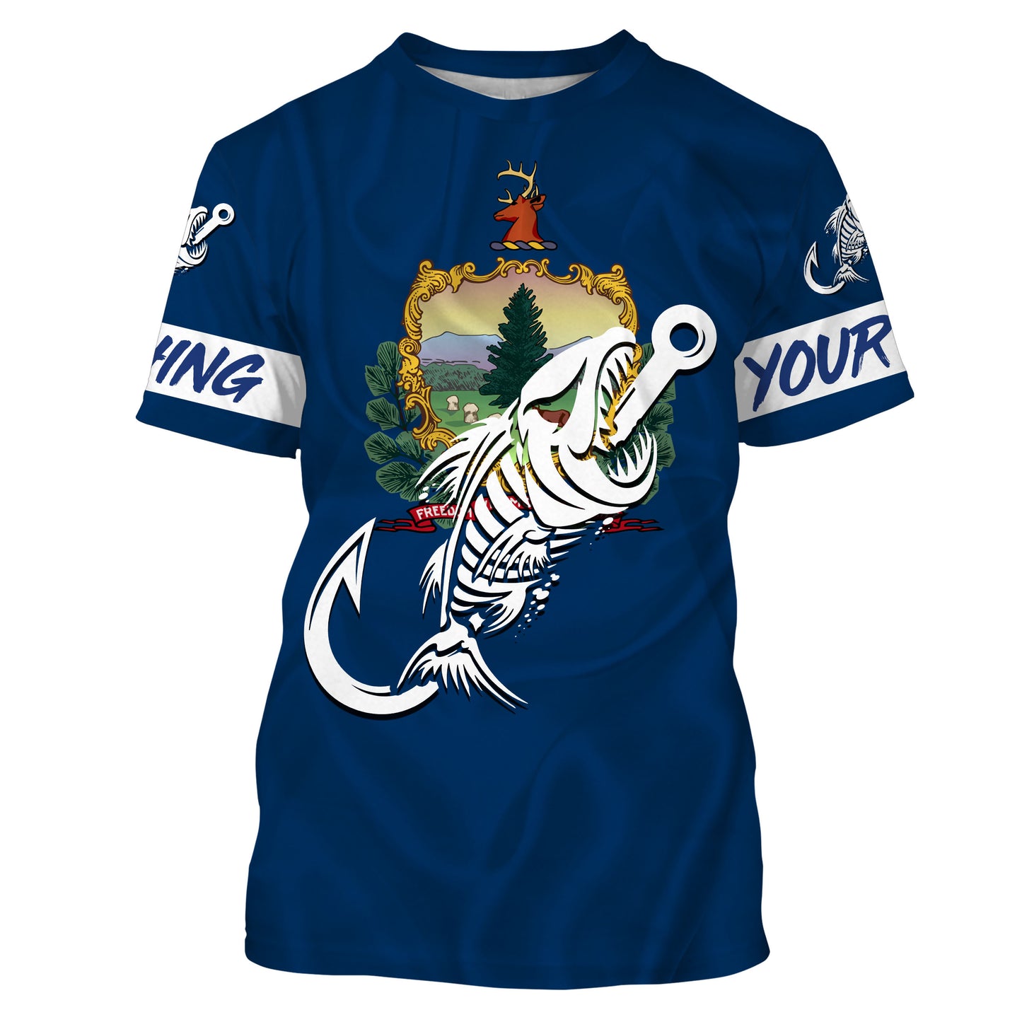 VT Vermont Fishing Flag Fish hook skull Custom sun protection fishing shirts for men, women, kid NQS3408