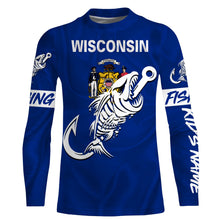 Load image into Gallery viewer, WI Wisconsin Fishing Flag Fish hook skull Custom sun protection fishing shirts for men, women, kid NQS3410