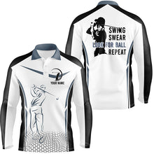 Load image into Gallery viewer, Black and white Mens golf polo shirt custom swing swear look for ball repeat men&#39;s golf shirts NQS6525