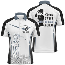 Load image into Gallery viewer, Black and white Mens golf polo shirt custom swing swear look for ball repeat men&#39;s golf shirts NQS6525