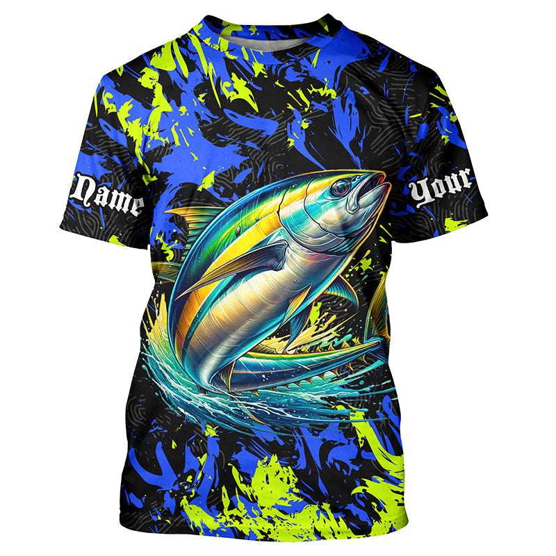 Tuna fishing green blue camo Custom UV protection performance long sleeve fishing shirt jerseys NQS7134