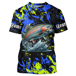 Rainbow trout fishing green blue camo Custom UV protection performance long sleeve fishing jerseys NQS7239