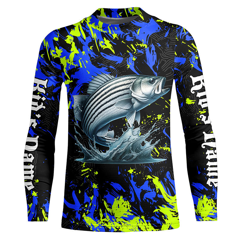 Striped bass fishing green blue camo Custom UV protection performance long sleeve fishing jerseys NQS7241