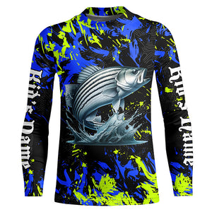 Striped bass fishing green blue camo Custom UV protection performance long sleeve fishing jerseys NQS7241