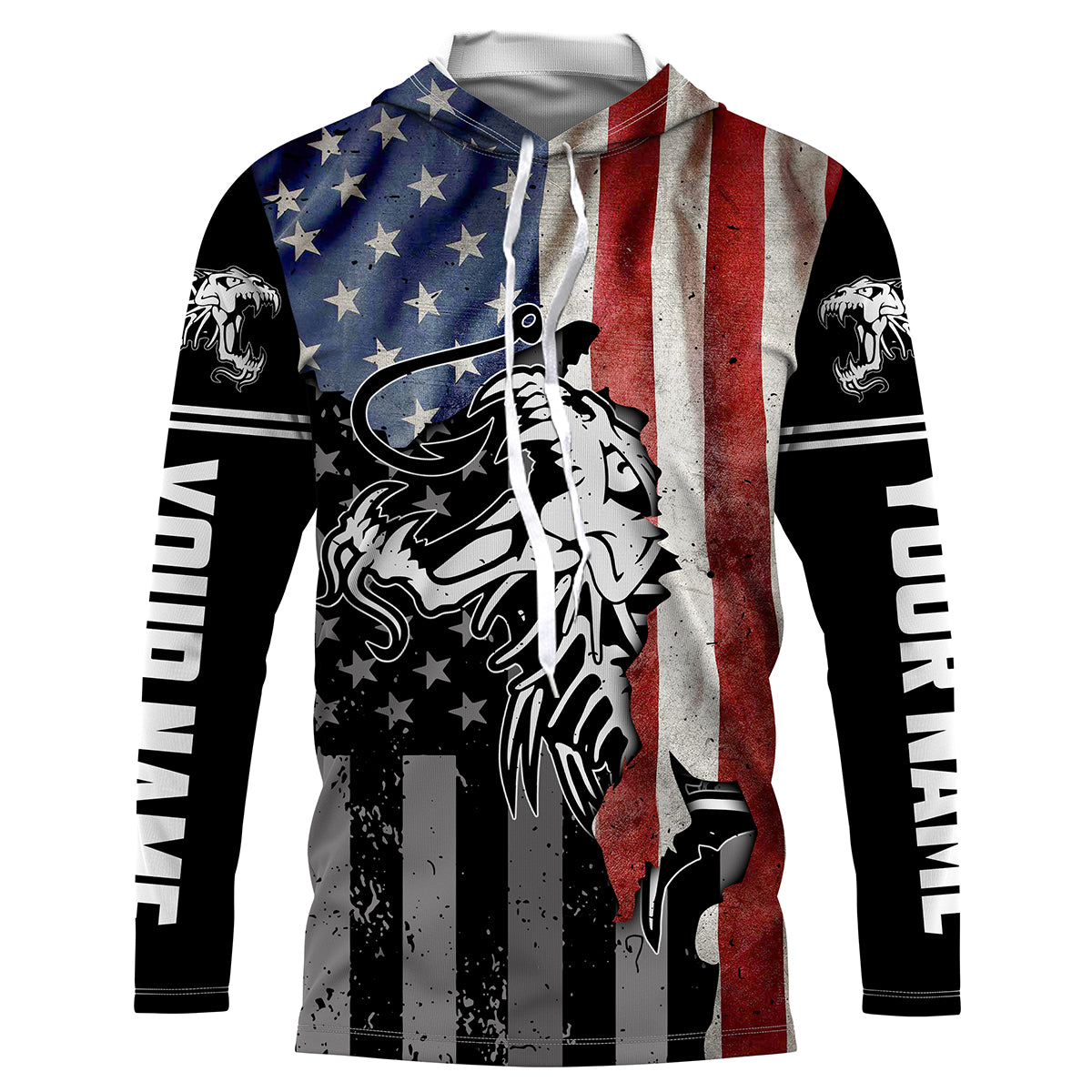 Fish reaper skull Fishing American Flag 4th July patriot Custom performance Patriotic Fishing Shirts NQS3565
