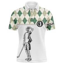 Load image into Gallery viewer, Green argyle pattern Mens golf polo shirt custom golf skull polos shirt for men, golfing gifts NQS6546