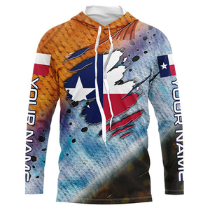 Texas slam redfish trout flounder scales Texas flag Custom patriotic fishing long sleeve shirts NQS6813