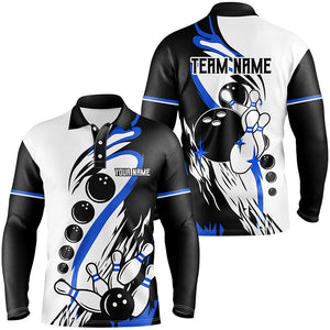 Black and white retro bowling league jerseys custom Men Bowling Polo Shirt, gifts for bowlers | Blue NQS7154