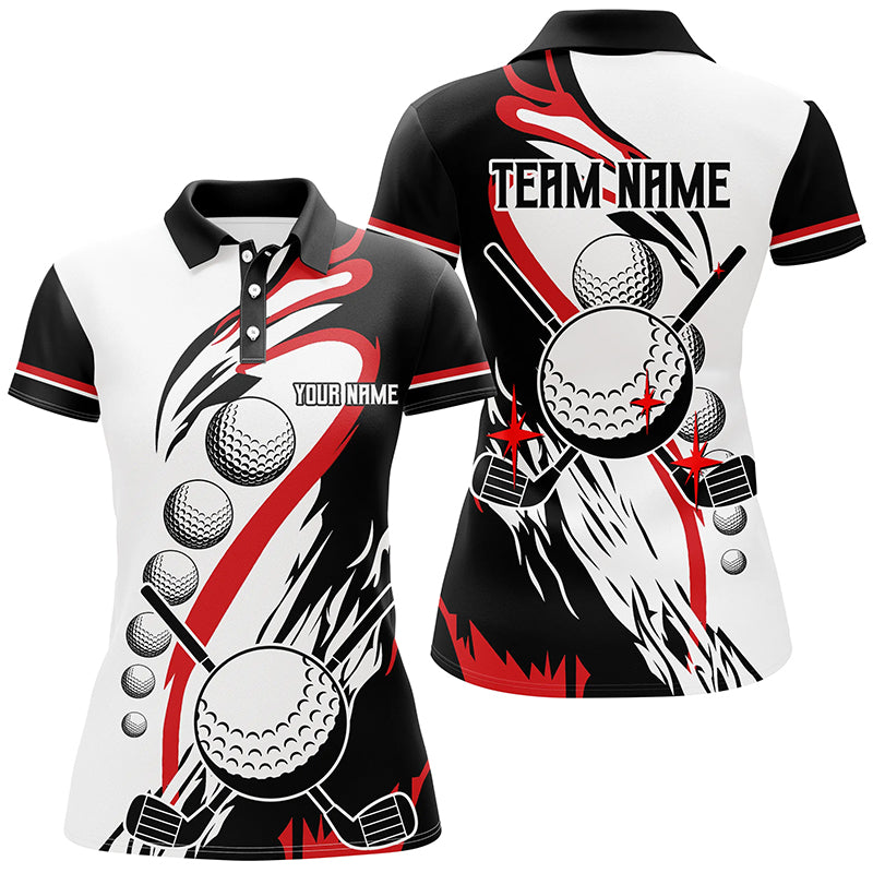 Black and white retro Womens golf polo shirts custom cool golf shirts, golfing gifts | Red NQS7156