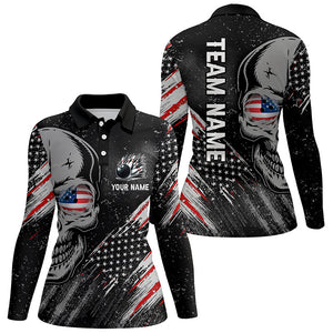 Black American flag retro bowling league jerseys custom skull Women Bowling Polo Shirts, bowler gifts NQS7158