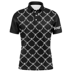 Mens golf polo shirt swing swear drink repeat golf skull custom name golf wear for mens | Black NQS4885