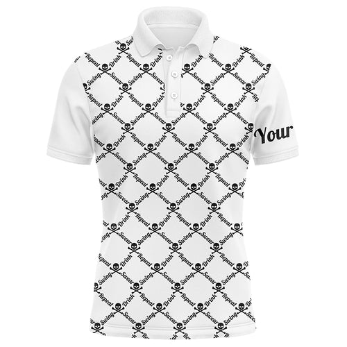 Mens golf polo shirt swing swear drink repeat golf skull custom name golf wear for mens | White NQS4885