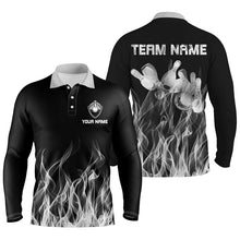 Load image into Gallery viewer, Personalized Men polo Bowling Shirt white Flame Bowling Ball and Pins bowling jerseys for men Bowler NQS6821
