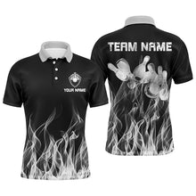 Load image into Gallery viewer, Personalized Men polo Bowling Shirt white Flame Bowling Ball and Pins bowling jerseys for men Bowler NQS6821