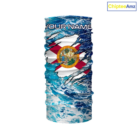 Blue sea wave ocean camo Florida flag shirt Custom sun protection fishing fishing long sleeve shirts NQS3455