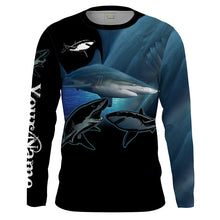 Load image into Gallery viewer, Blacktip shark Fishing Customize Name long sleeves fishing shirts, Personalized Fishing Gift NQS2092