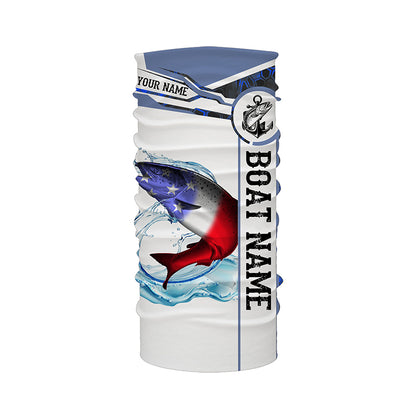 Salmon Fishing blue camo American Flag Custom name & boat name performance Long Sleeve Fishing Shirts NQS3902