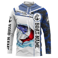 Load image into Gallery viewer, Salmon Fishing blue camo American Flag Custom name &amp; boat name performance Long Sleeve Fishing Shirts NQS3902