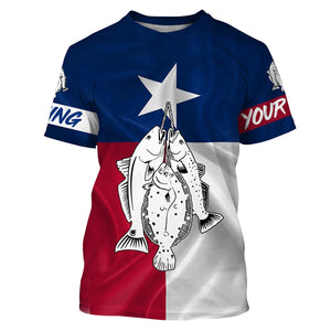 Texas slam redfish, speckled trout, flounder fishing Texas flag patriotic Custom name UV protection performance fishing shirt NQS2618